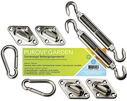Purovi® Kit de Fixation Voile d'Ombrage pour Patio en Acier Inoxydable - Installation Toile d'Ombrage/Voile Solaire Triangle, Carré, Rectangle en Toute Sécurité