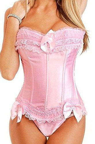 Kelvry Basque Satin Lace up Back Bustier Corset Top Size S-6XL