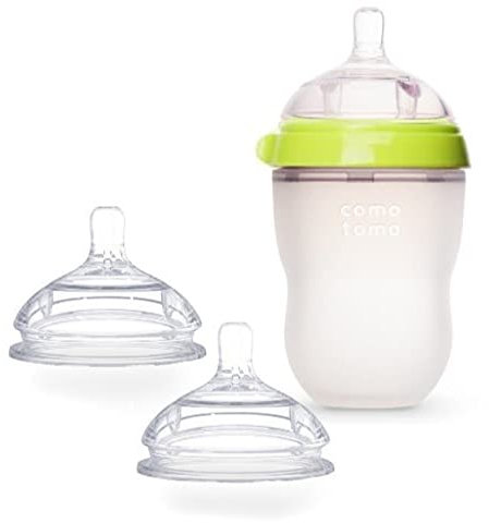 Comotomo Natural Feel Bundle - 2 Items: Green 8 oz Baby Bottle, Extra Pack Medium Flow Nipples by Comotomo