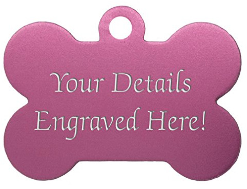 Bone Shaped Pet Tags - 38mm Wide - 9 Colours To Choose From, Free Engraving (Pink)