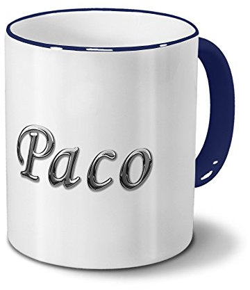 printplanet Tasse mit Namen Paco - Motiv Chrom-Schriftzug - Namenstasse, Kaffeebecher, Mug, Becher, Kaffeetasse - Farbe Blau