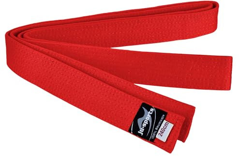 Ju-Sports Budogürtel - rot, Baumwolle I Kampfsport Gürtel Für Budo-Sportarten, Judo, Karate, Kickboxen & mehr I Ca. 4 cm breiter Martial Arts Gürtel I 260 cm