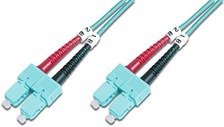DIGITUS DK-2522-01/3 – Glasfaserkabel OM3 – 1 m – ST zu SC – Duplex LWL Kabel – 1/10/40/100 Gbit/s – MM Multimode Glasfaser LAN Kabel – Fasertyp: 50/125 µ – Türkis (Aqua)