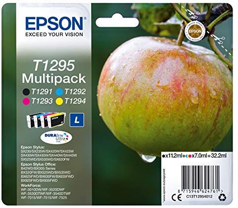Epson 235M132 Original T1295 Apfel Tinte Multipack (SX420W BX320FW SX620FW BX/SX525WD BX625FWD BX305FW B42WD BX925FWD BX635FWD BX535WD SX435/440W BX630FW SX235W WF7015 7515 7525 3010 3520 3540) 4-farbig