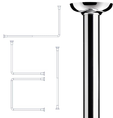 Croydex Easy to Fit Aluminium 4 Way Modular Rail with Circular Profile,Chrome,96 x 10 x 5.6 cm