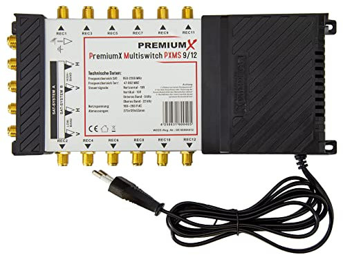PremiumX PXMS 9/12 Multischalter mit Netzteil Multiswitch 2 SAT für 12 Teilnehmer Satverteiler Digital HDTV FullHD 4K UHD 8K