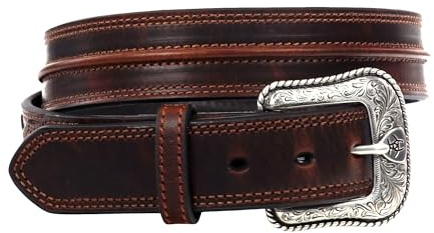 ARIAT Men's Leather Raised Center-Ridge Belt, Distressed Brown, 40