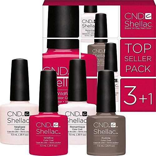 CND Shellac UV/LED Power Polish, Negligee/Wildfire/Rubble/Romantique 7.3 ml - Pack of 4