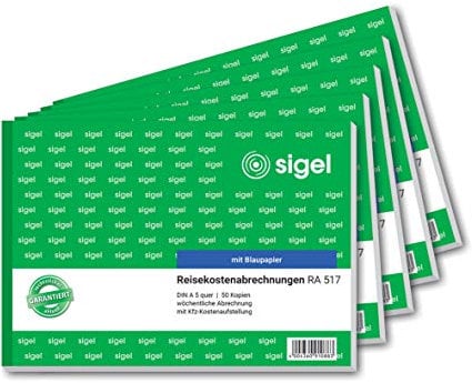 SIGEL RA517/5 Reisekostenabrechnung wöchentlich, A5 quer, 5er Pack, 50 Blatt