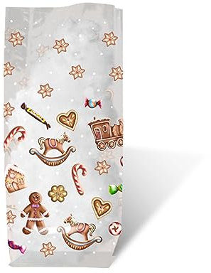 Ursus 5850000 - Geschenk Bodenbeutel, Süße Weihnacht, 10 Stück, aus lebensmittelechter Folie, ca. 11,5 x 19 cm, transparent, bedruckt, ideal für kleine Überraschungen