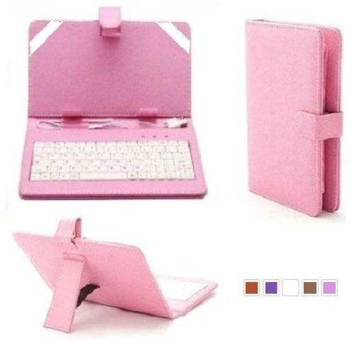 7'' Inch Micro USB Leather Stand Case with Keyboard+Stylus For Android Tablet (Pink)