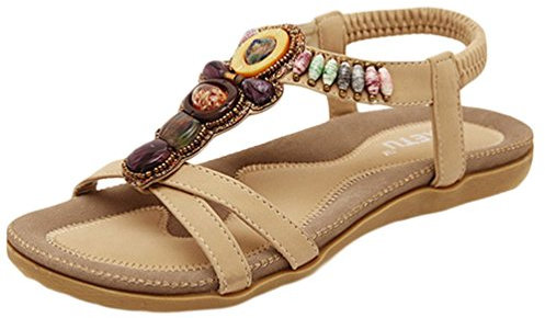 YOUJIA Rétro Confortable Intérieure Nu Pieds Femme Plates Sandales Abricot 40