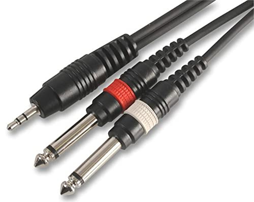 PULSE - 3.5mm Stereo Jack to 2X 6.35mm (1/4) Mono Jack Plug to Plug Lead, 3m, Black