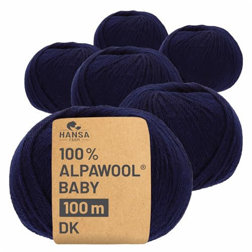 HANSA-FARM | 100% Baby Alpakawolle in 50+ Farben (kratzfrei) - 300g Set (6 x 50g) - weiche Alpaka Wolle zum Stricken & Häkeln in 6 Garnstärken by Hansa-Farm - Dunkelblau (Blau)