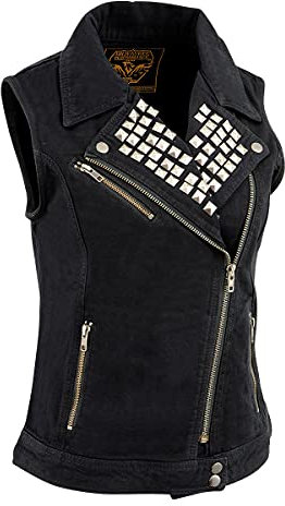 Milwaukee Performance Damen Jeansweste mit Nieten, Reißverschluss vorne, Größe M, Schwarz
