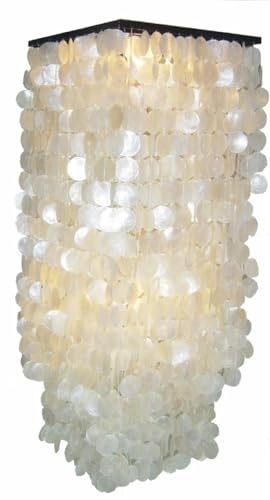 GURU SHOP Deckenlampe/Deckenleuchte, Muschelleuchte aus Hunderten Capiz, Perlmutt Plättchen - Modell Sabah Long Weiß, 100x40x40 cm