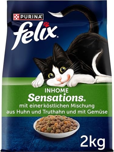 FELIX Inhome Sensations Katzenfutter trocken für Hauskatzen, mit Huhn & Gemüse, 6er Pack (6 x 2kg)