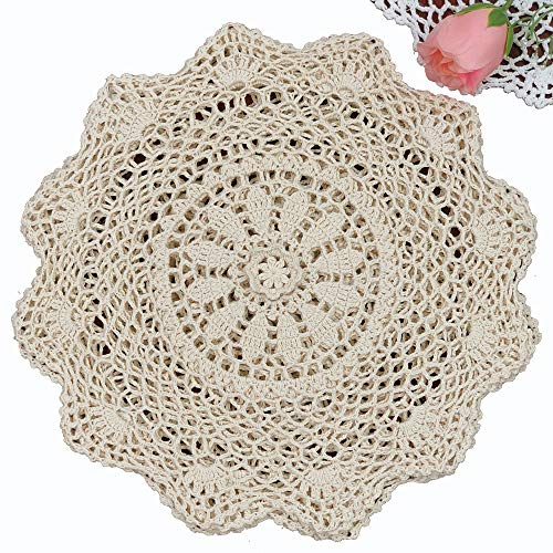 Creative Linens 6PCS 12 Round Crochet Lace Doily Beige Cotton Handmade