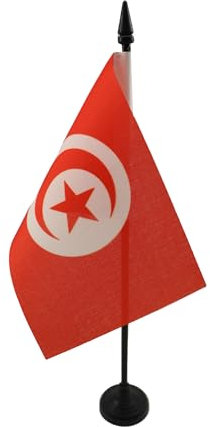 AZ FLAG - Drapeau De Table Tunisie - 15x10 cm - Mini Drapeau Tunisien De Bureau 100% Polyester Avec Hampe De 25cm Et Socle En Plastique Noir