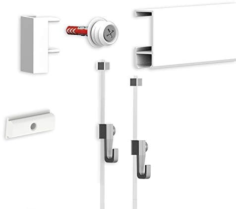 hang-it Bilderschienen Galerieschienen 1 Meter in Weiß - komplettes Set inkl. Perlonseile und Bilderhaken
