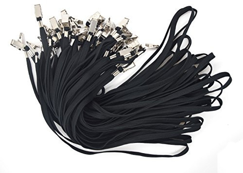 Bird Fiy® Lot de 50 Coton Cordon Bulldog Clip 91 cm plat tressé cou tour de cou pour carte d'identité Cartes/badges noir