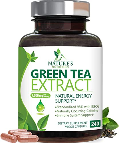 Green Tea Extract Capsules - 3X Strength Green Tea Extract 1000 mg Per Serving Pills with 45% EGCG & 98% Polyphenols for Natural Energy - Antioxidant Herbal Heart Support Supplement - 240 Capsules