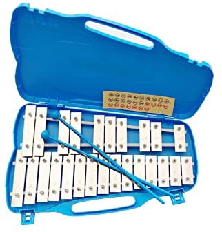 GEWA Carillon, carillon à clavier, xylophone, avec 25 lames métalliques, chromatique (gamme de tons sol5-sol7), 2 baguettes incluses, étui en plastique avec poignée, bleu