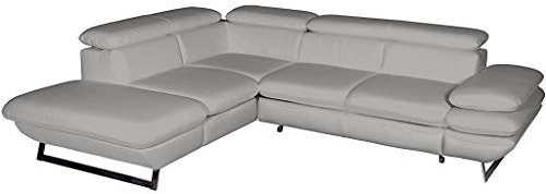 Mivano Ecksofa Prestige / L-Form-Sofa mit Ottomane / Kopfstützen und Armlehne verstellbar / 265 x 74 x 223 / Kunstleder, hellgrau