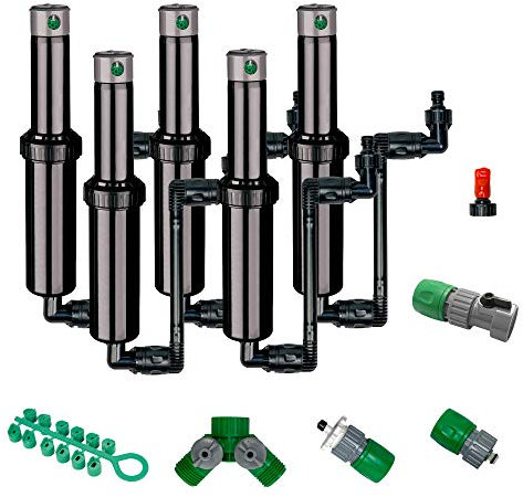 Quick-Snap QSK-74 In-Ground 5-Inch Pop-Up Adjustable Sprinkler 5-Pack With Quick Hose Connectors And Splitters