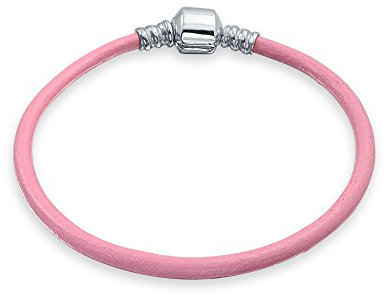 Bling Jewelry Bracciale Starter In Vera Pelle Rosa Per Donne Per Adolescenti Adatto Al Charm Europeo Di Perline .925 Argento 7 Pollici