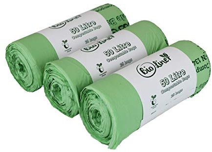 50 Litre x 75 bags Bio Liner Compostable Kitchen Bin Liners - Food Waste Bin Liners - EN 13432-50L Swing-Bin Bags
