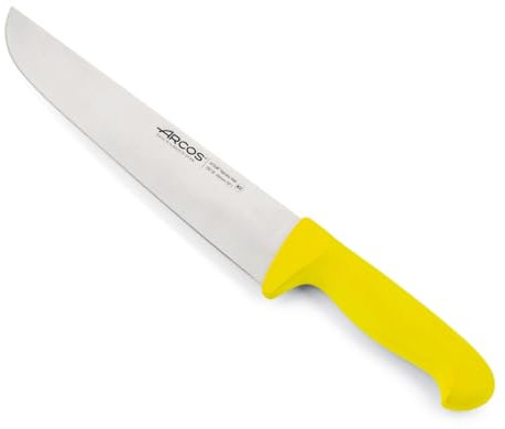 Arcos Cuchillo Carnicero con Hoja Acero Inoxidable 250 mm. Cuchillo Cocina Profesional Cortar Carne, Pescado y Verduras. Mango ergonómico polioximetileno. Serie 2900. Color Amarillo.