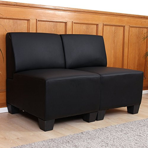 Mendler Modular 2-Sitzer Sofa Couch Lyon, Kunstleder - schwarz, ohne Armlehnen