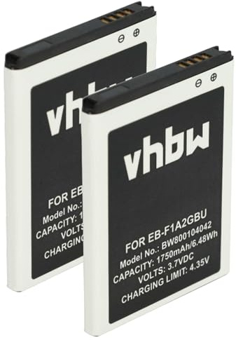 vhbw 2X Akku kompatibel mit Samsung Galaxy S2 GT-i9101 | S2 Duos SGH-i929, R GT-i9103, S2 GT-i9100 Handy Smartphone Telefon (1750 mAh, 3,7 V, Li-Ion)