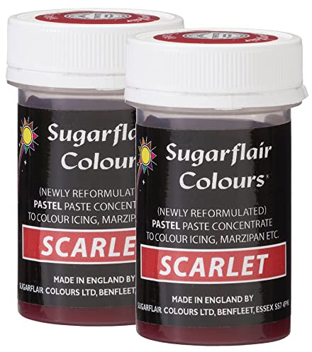 Sugarflair Scarlet Pastel Food Colouring Paste, Highly Concentrated for Use with Sugar Pastes, Buttercream, Royal Icing or Cake Mix, Subtle Colour Dye - 25g (Pack of 2)