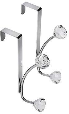 Croydex Jewel Over Door Hook Pack of 2 - Stylish Acrylic Design Coat Hooks for Door, Rust-Resistant Door Hanger with 5-Year Guarantee, Easy-to-Install Door Hook, Holds up to 2kg, Chrome Plated Steel