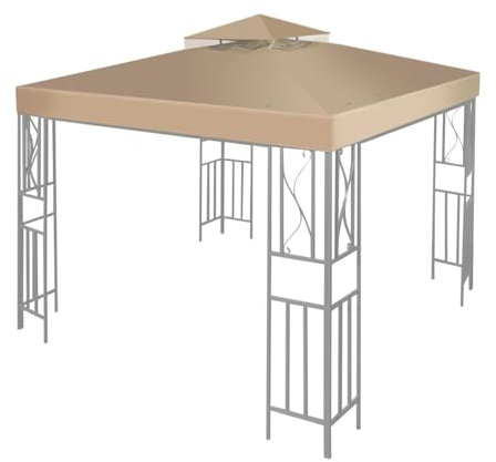 Flexzion Gazebo Covers Replacement 10x10 Feet - Canopy Replacement Top for Double Canopy Tent Dual Tier Pop Up Gazebo Tent Netting Cover, Water, Dirt, and UV Resistant, Beige