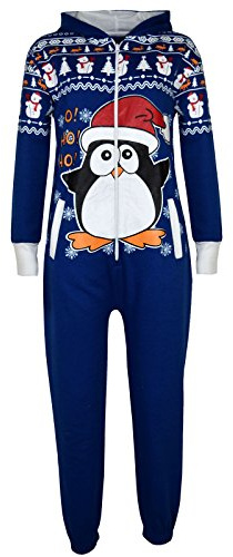 A2Z 4 Kids Girls Boys Novelty Christmas Santa Print - Xmas Onesie Penguin Royal 9-10