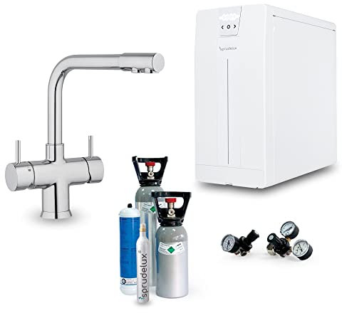 Untertisch-Trinkwassersystem SPRUDELUX® Power Soda ohne Filtereinheit inklusive 5-Wege-Armatur NOBIUS L-Auslauf. Profi-Wassersprudler für den Privathaushalt. Spritziges Mineralwasser