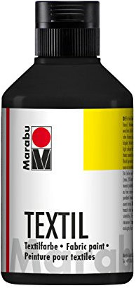 Marabu 17160013073 - Textil Stoffmalfarbe für helle Stoffe, Schwarz 250 ml, Druckfarbe auf Wasserbasis, waschbeständig bis 60°C, Fixierung durch Bügeln o. Backofen