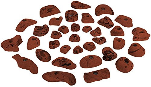 ALPIDEX 35 Klettergriffe | Klettersteine | Kletterfläche 3-5 m² | Griffe Größen L, M, S | Klettergriffset | Wetterfest, Farbe:rot-meliert