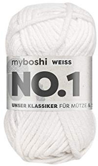 myboshi No.1 Wolle zum Häkeln und Stricken, Schnellstrickgarn, langlebige Mützenwolle, Strickwolle, Häkelwolle, mulesing-frei, 50g, Ll 55m Weiß (Weiß) 1 Knäuel