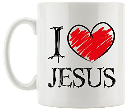 Pixxprint I Love Jesus Fun Tasse, ca. 300ml Fassungsvermögen, Keramik Weiß, Spülmaschinenfest