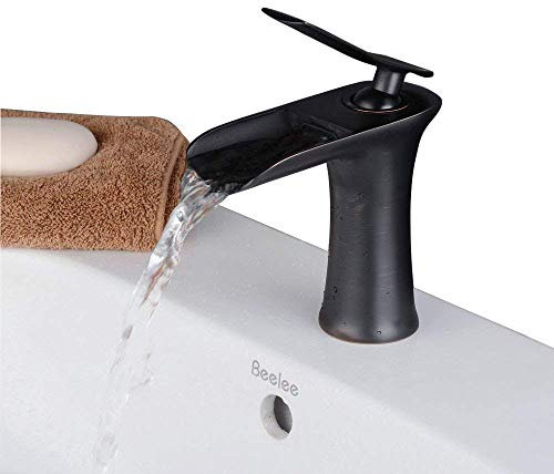 Beelee Contemporain Noir Mélangeur Bec cascade Mitigeur Robinet pour salle de bains,BL9009B