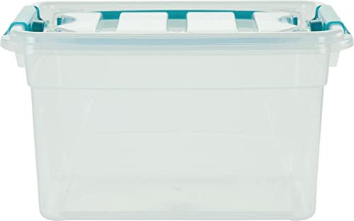Whitefurze Carry Box Secure Lid Strong Handle Clear Plastic Storage Container Teal Clip 13L