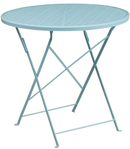 Flash Furniture Oia Klappbarer Terrassentisch aus Stahl für drinnen und draußen, 76,2 cm, Himmelblau