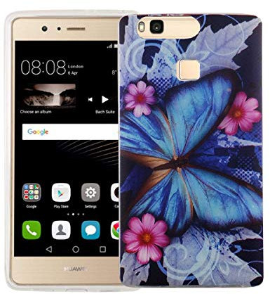 König Design Handyhülle kompatibel mit Huawei P9 Lite Silikon Case Hülle Sturzsichere Back-Cover Handyhülle - Schmetterling Blau