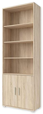 OFFICE LINE Aktenregal in Eiche Sonoma Optik - Breites Standregal mit 2 Türen und 4 offenen Fächern - Modernes Büromöbel Komplettset - 79 x 220 x 35 cm (B/H/T)
