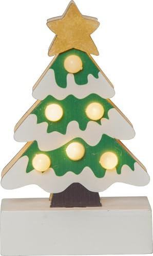 Star Trading Dekoleuchte Freddy, Fensterleuchte, LED, Weihnachtsbaum, Grün, Holz, Timer, Batterie, Warmweiß, 14 cm