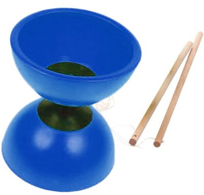 Visiodirect Diabolo de jonglage en PVC Souple de Couleur Bleu, avec 2 Baguettes en Bois